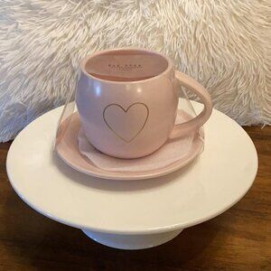 NWT! RAE DUNN PINK Teacup and Saucer with Gold Heart
